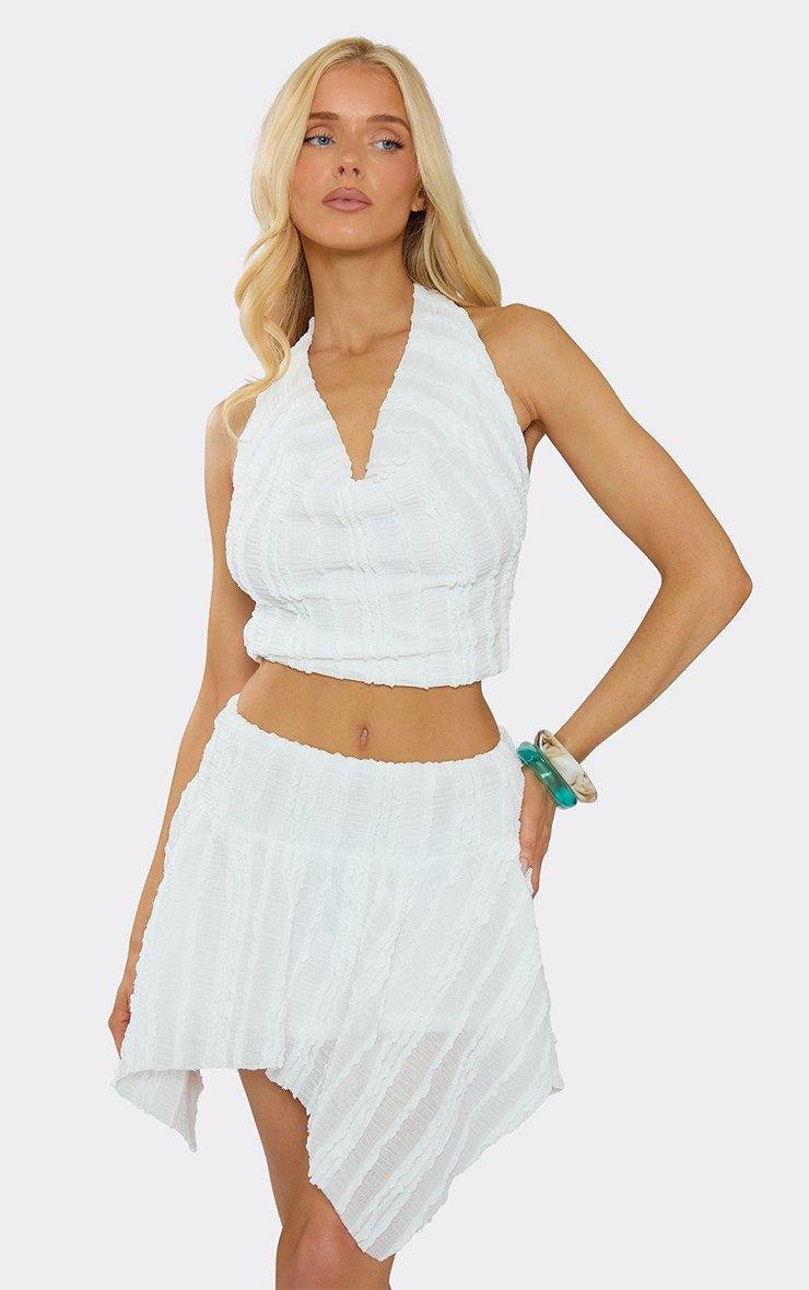 EGO Cowl Halterneck Top In White Texture, Women's Size UK 6 - 2