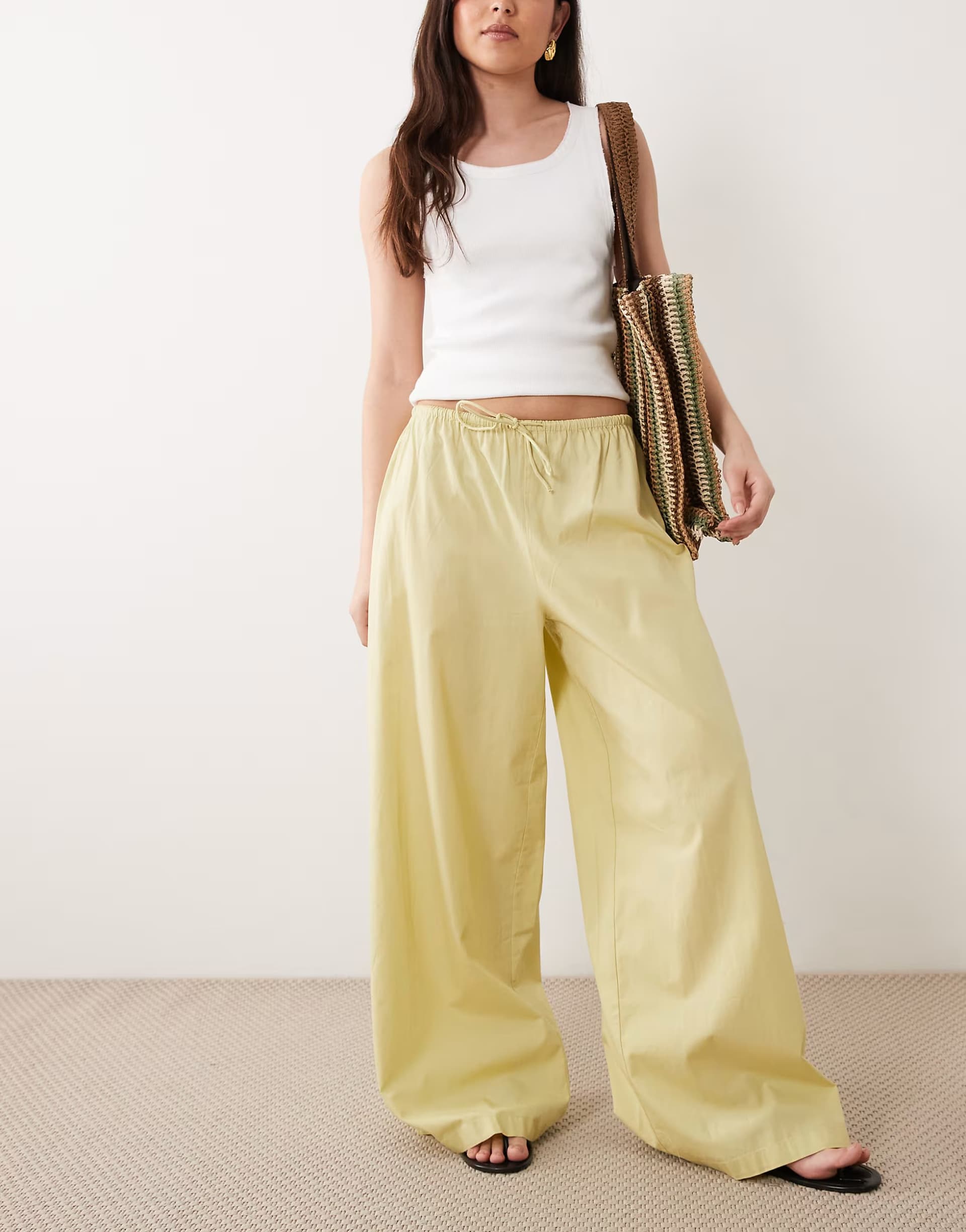 ASOS Wednesdays Girl tie detail wide leg trouser in sage green