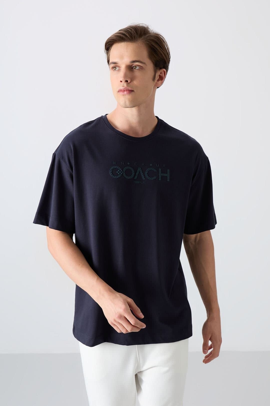 Tommy Life Tommy Life Men's Oversized Logo Patch Crew Neck T-Shirt in Navy
