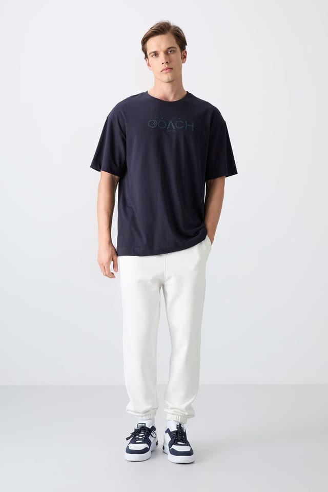 Tommy Life Tommy Life Men's Oversized Logo Patch Crew Neck T-Shirt in Navy - 2