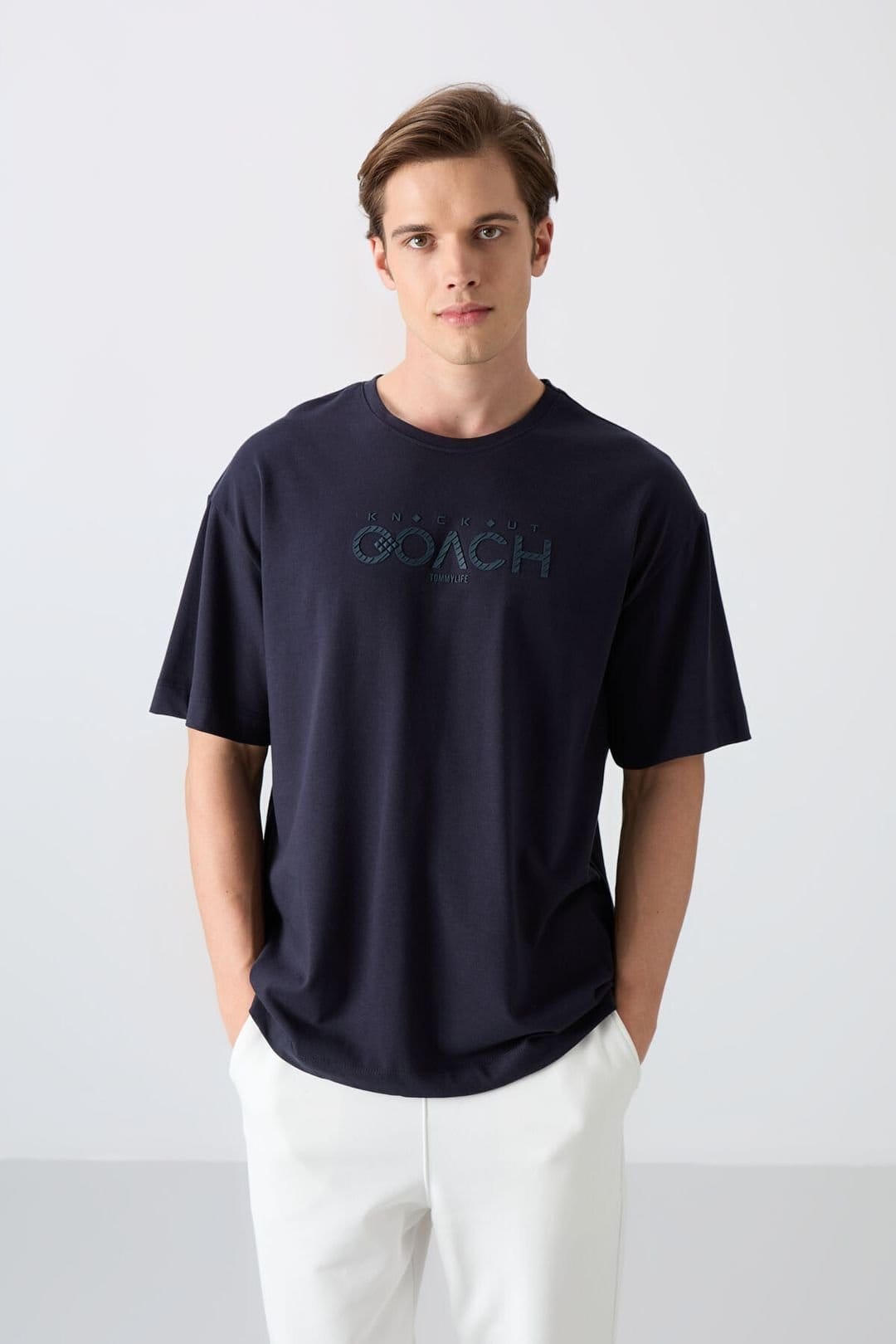 Tommy Life Tommy Life Men's Oversized Logo Patch Crew Neck T-Shirt in Navy - 4