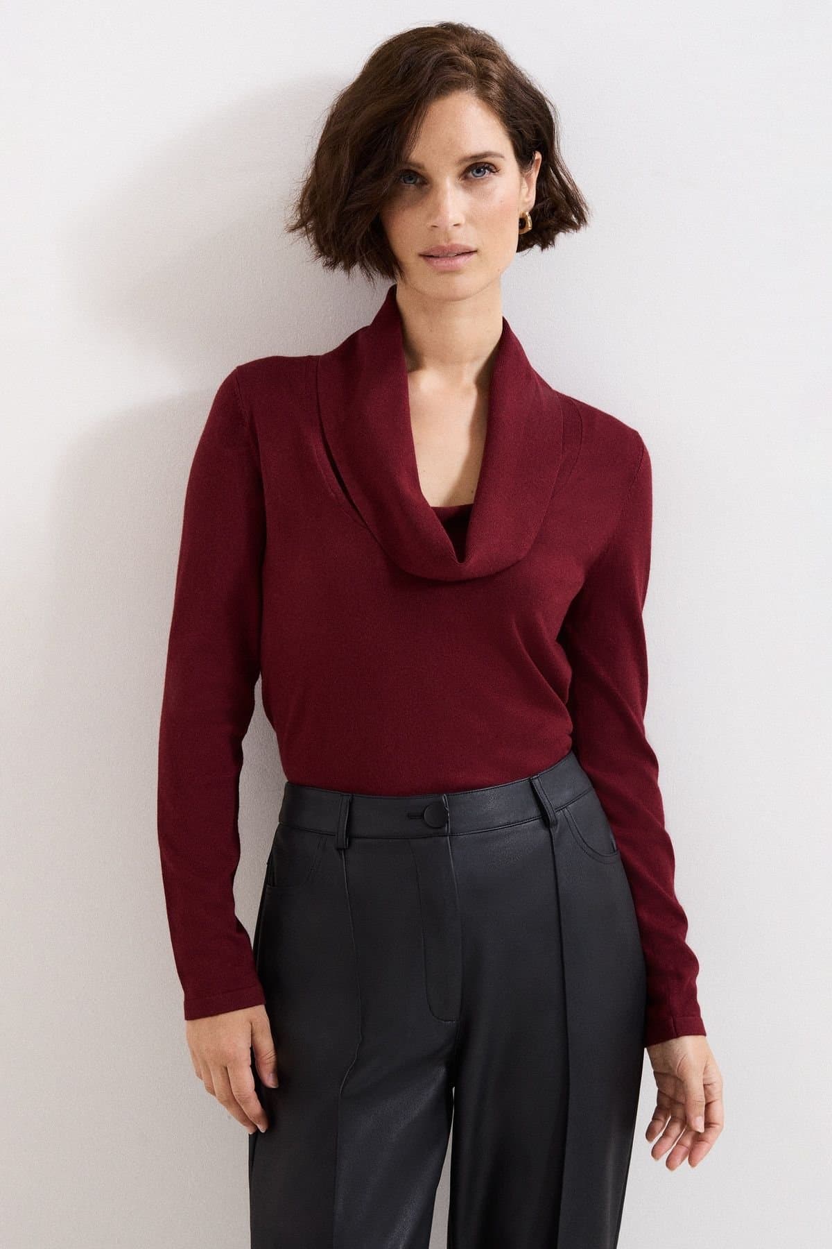 Phase Eight Phase Eight Wine Cowl Neck Knit Top