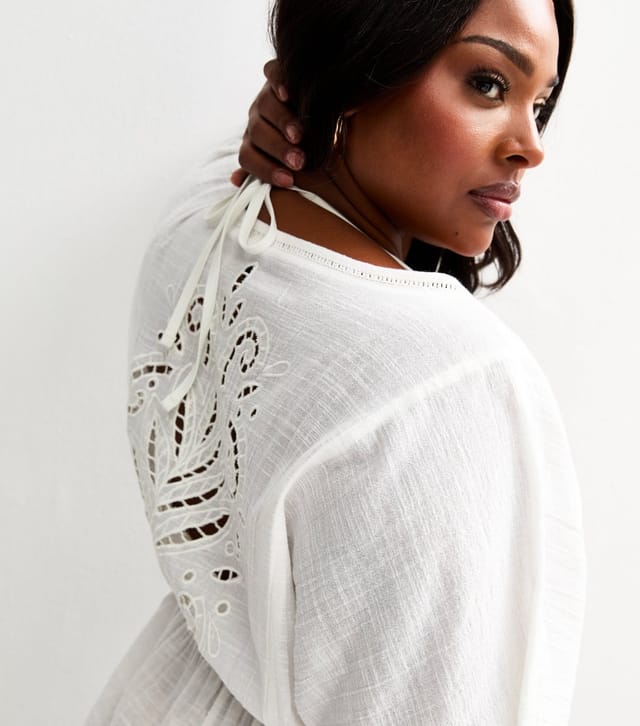 New Look Women's White Comfort Embroidered Back Beach Kaftan New Look - 2