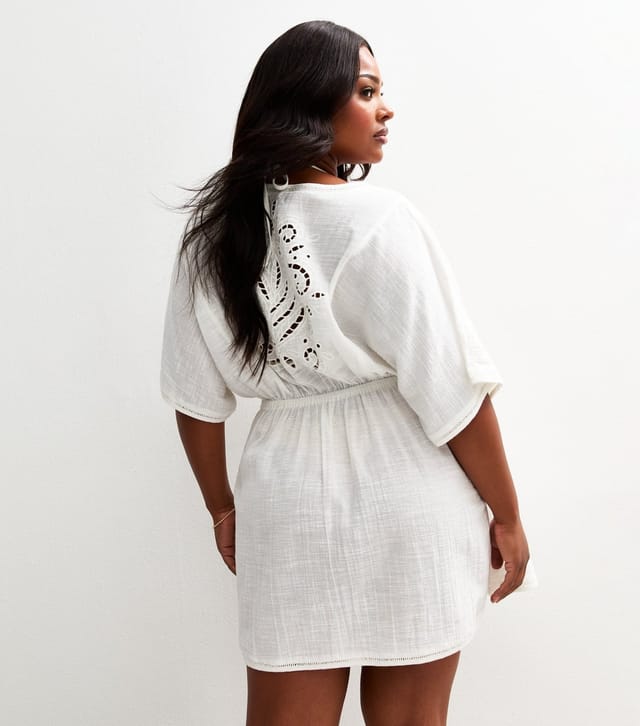 New Look Women's White Comfort Embroidered Back Beach Kaftan New Look - 3
