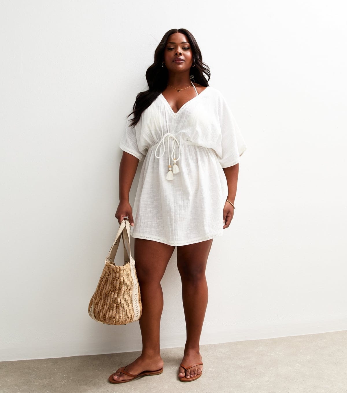 New Look Women's White Comfort Embroidered Back Beach Kaftan New Look - 4