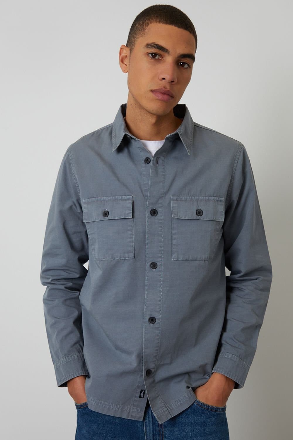 Threadbare Threadbare Men's Lightweight Cotton Shacket in Mid Blue