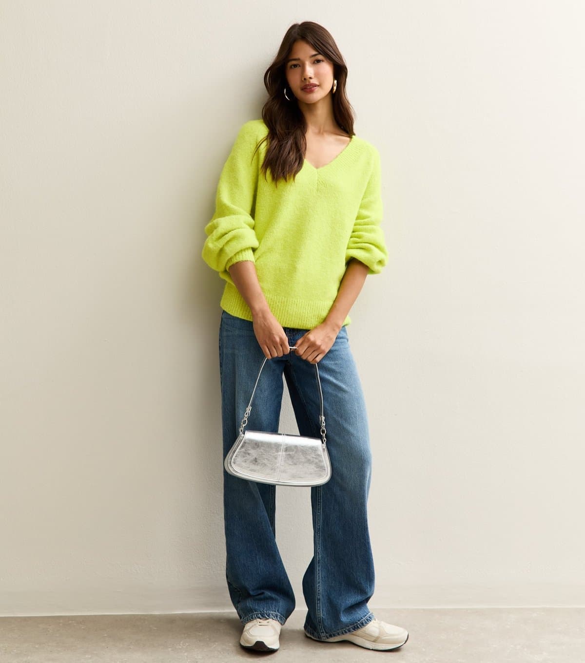 Sunshine Soul Women's Bright Green V-Neck Jumper Sunshine Soul New Look