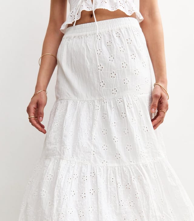New Look Women's White Broderie Anglaise Tiered Midi Skirt New Look - 2