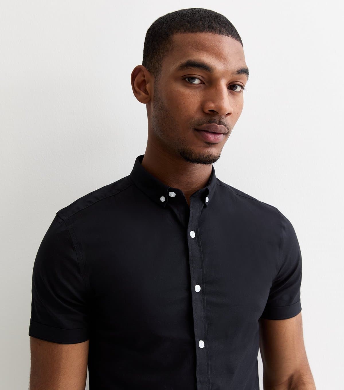 New Look Men's Black Short Sleeve Muscle Fit Oxford Shirt New Look