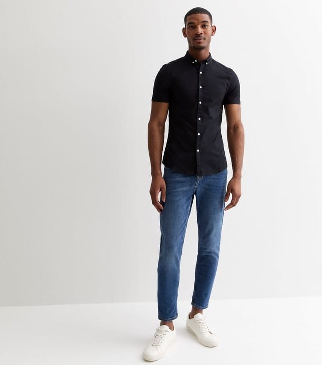 New Look Men's Black Short Sleeve Muscle Fit Oxford Shirt New Look - 3