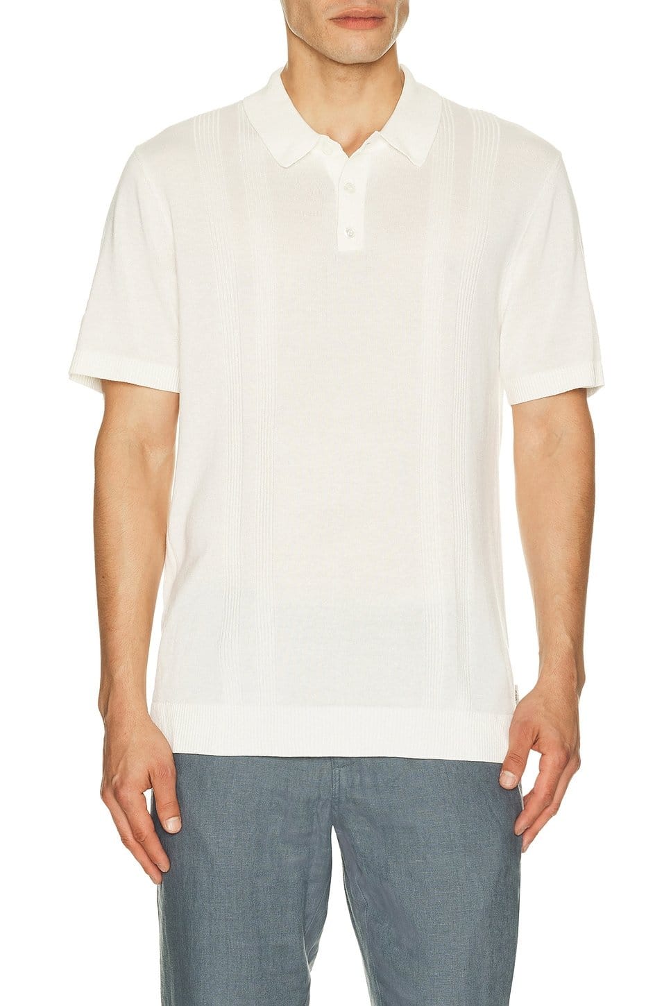 Revolve Ivory Silk Ribbed Knit Polo Shirt