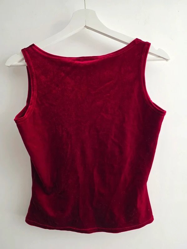 New Look New Look Y2K Velvet Corset Top UK 10 Womens Vine Red Stretch Festive Retro - 1