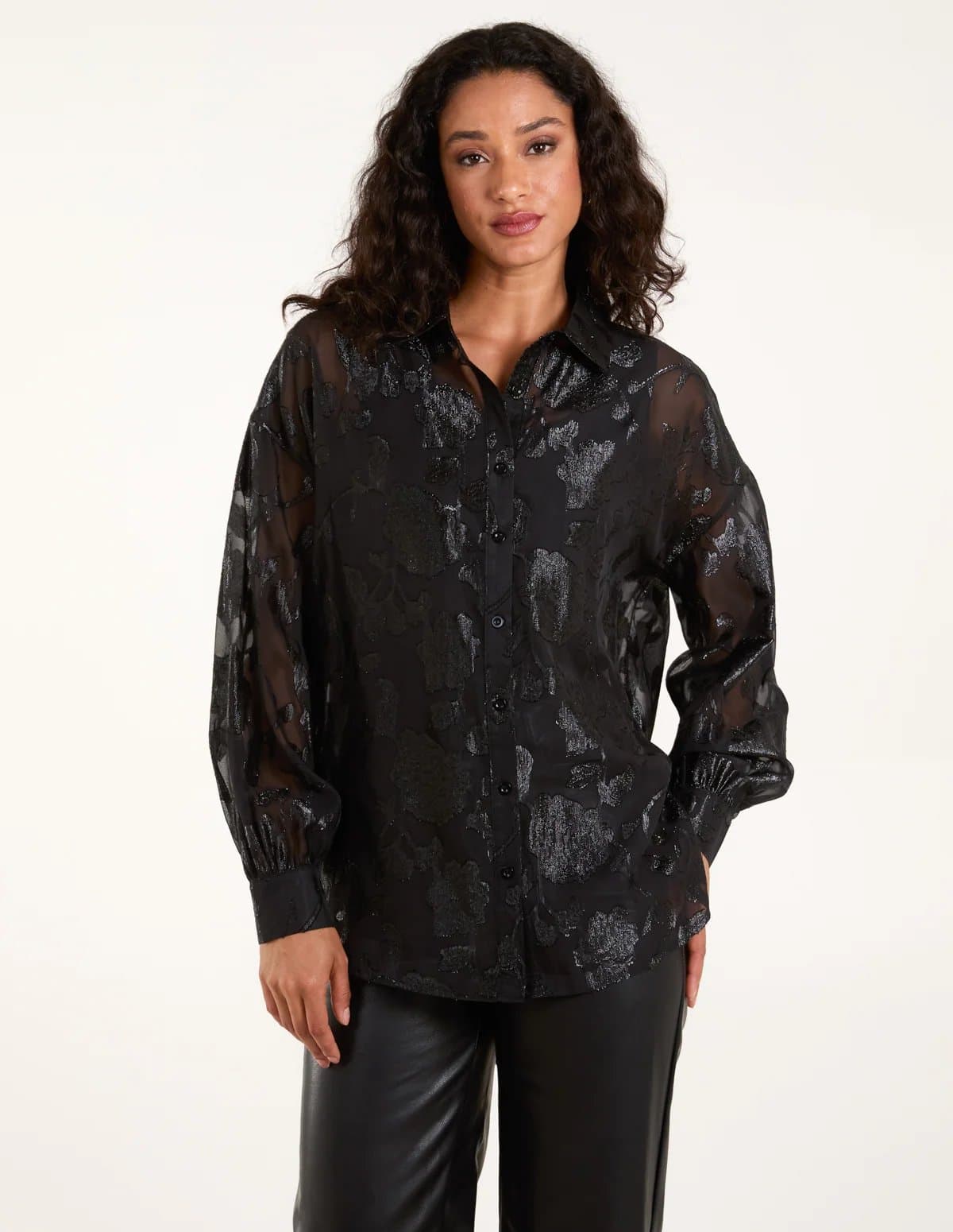 Blue Vanilla Mesh Metallic Detailed Shirt