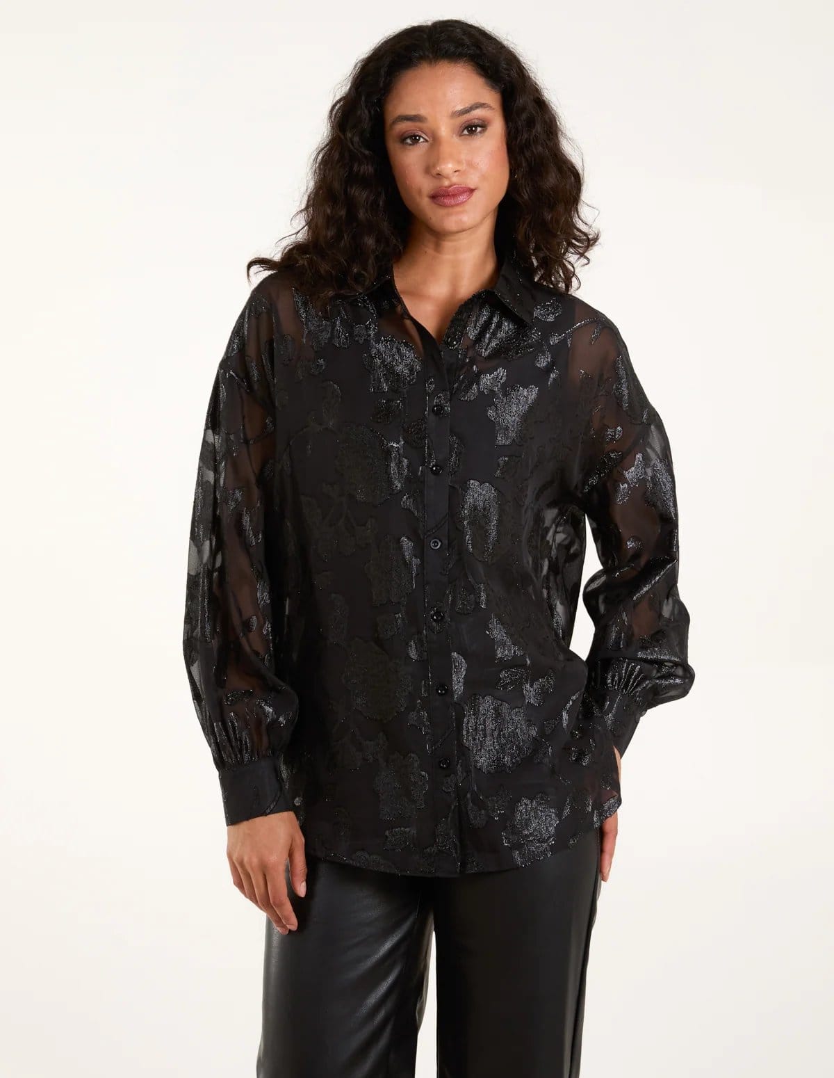 Blue Vanilla Black Mesh Metallic Detailed Shirt