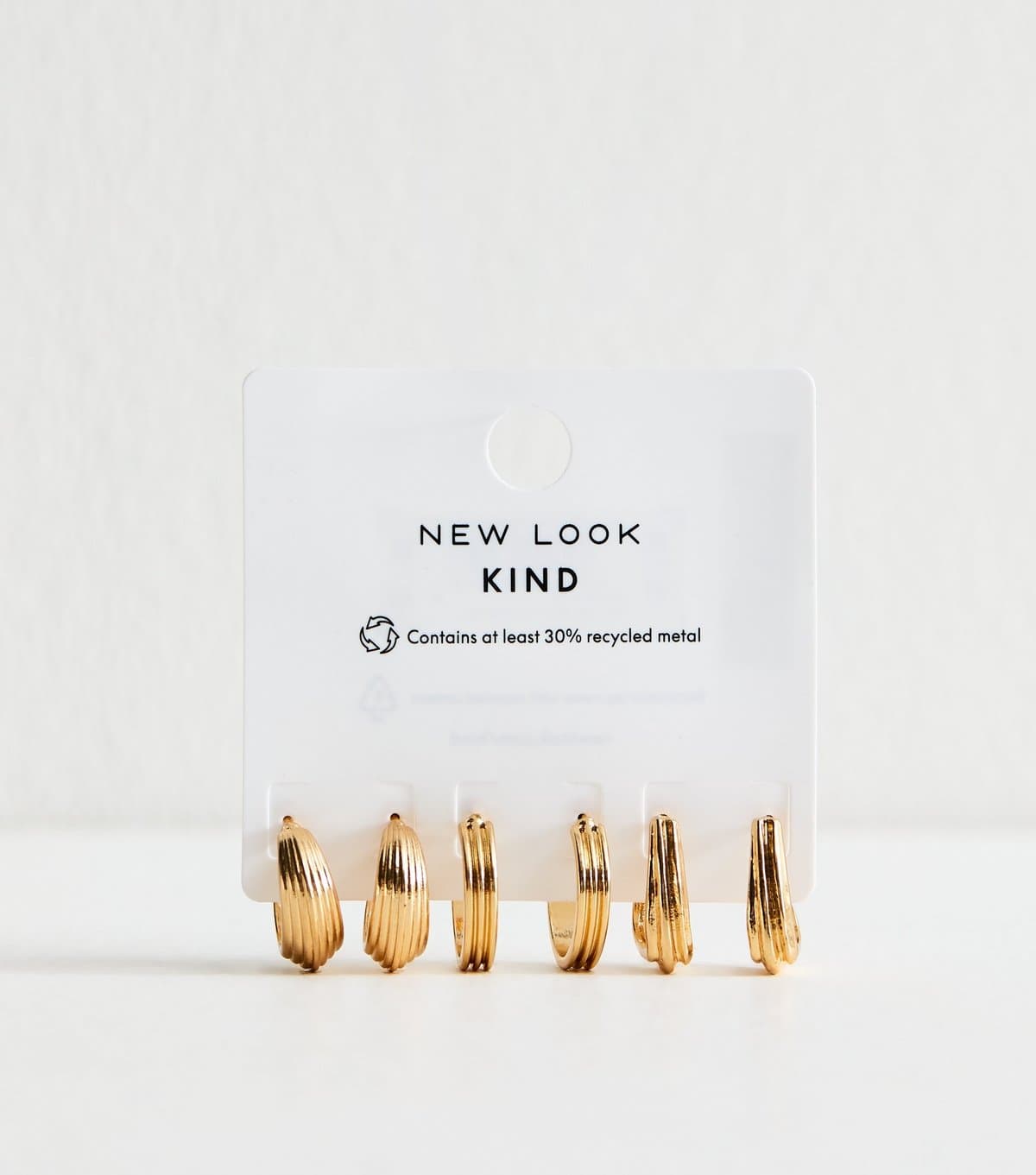 New Look Pack Of 3 Gold Tone Chunky Ribbed Hoop Earrings New Look