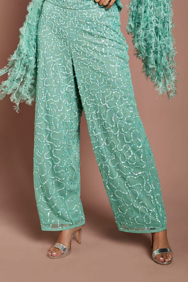 Coast Coast Women's Wide Leg Sequin Trouser in Sage - 2