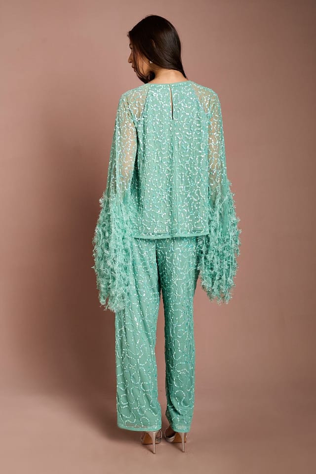 Coast Coast Women's Wide Leg Sequin Trouser in Sage - 3