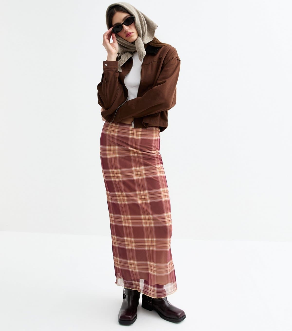 Tokyo Doll Women's Brown Checked Midi Skirt Tokyo Doll New Look
