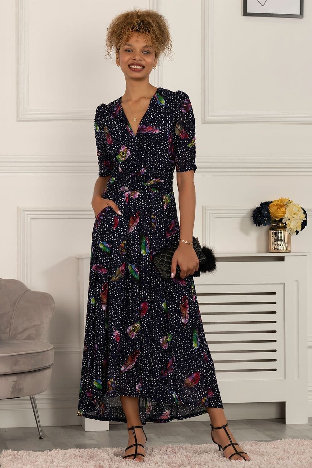 Jolie Moi Jolie Moi Women's Ressie Dip Hem Maxi Dress in Navy