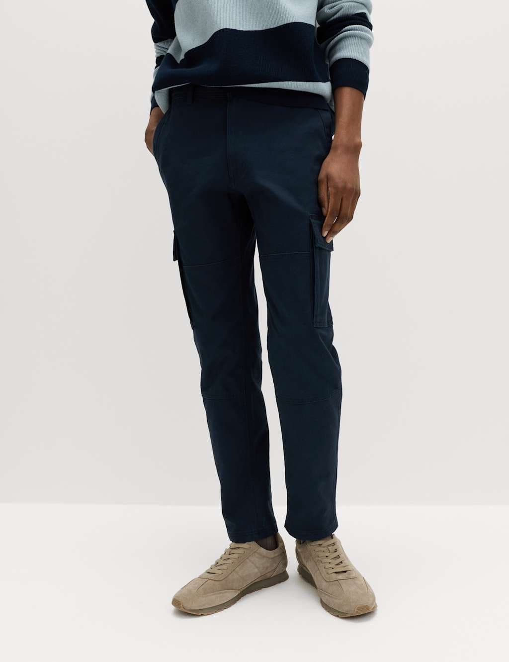Marks & Spencer M&S Tapered Fit Stretch Cargo Trousers Navy