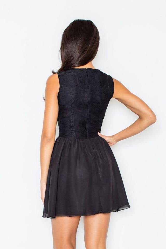 Love Lace Love Lace Women's Sleeveless Semi Sheer Lace Cutout Waist Dress in Black - 3