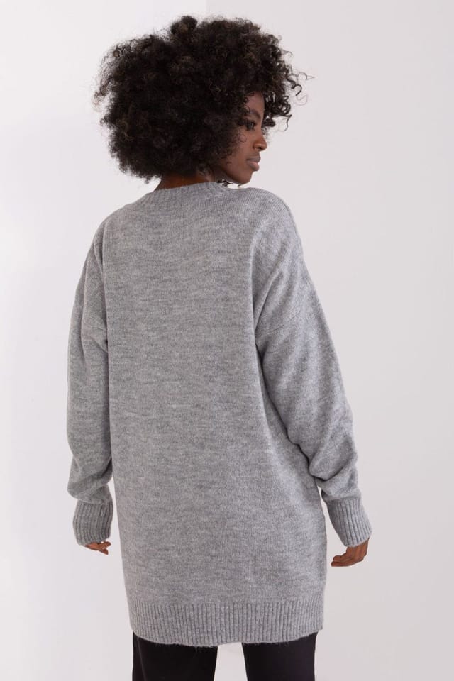 Love Lace Love Lace Women's Timeless Heart Neck Acrylic Long Sleeve Sweater in Grey - 3
