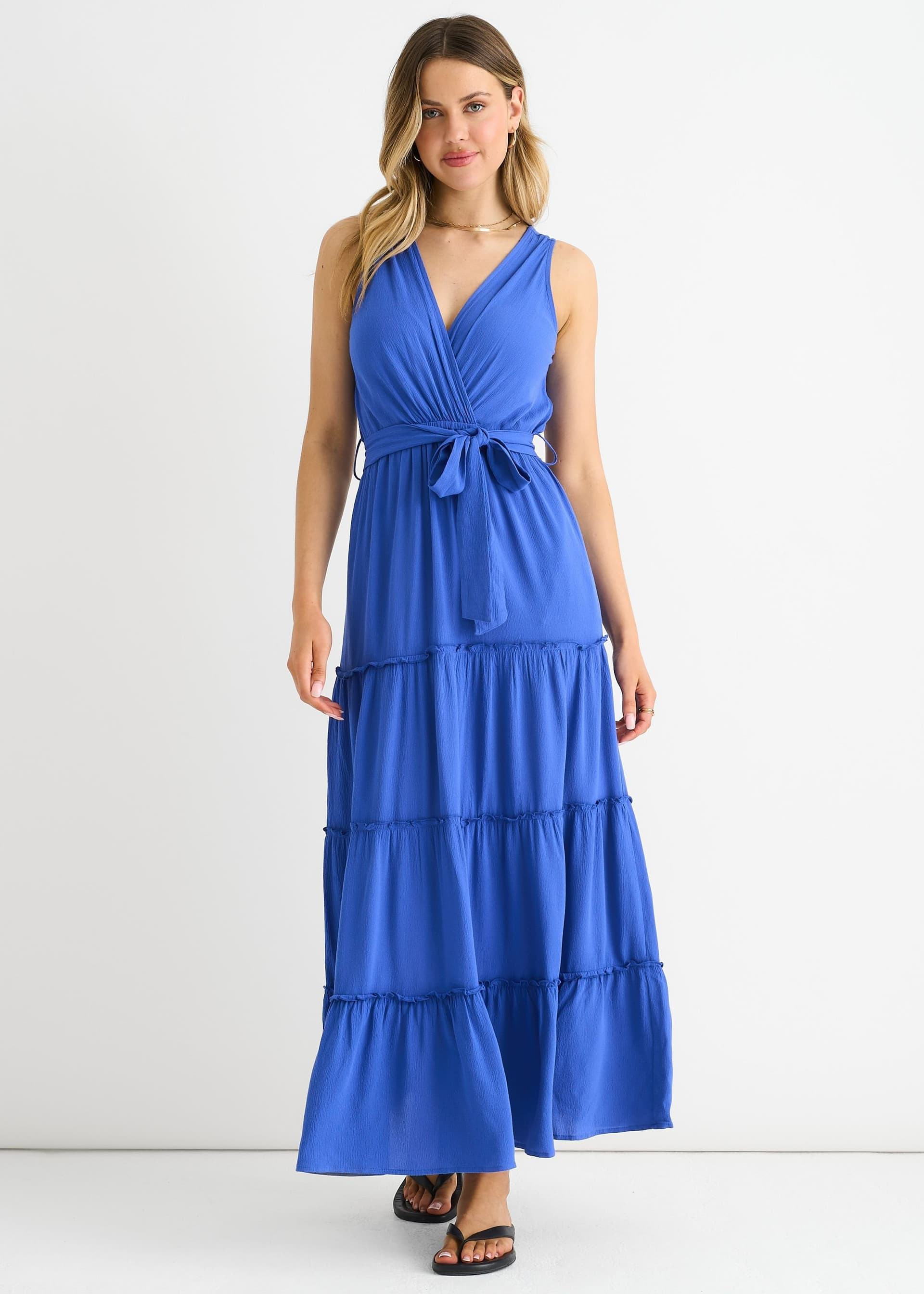 Gini London Gini London Women's Blue Viscose Wrap Tiered Maxi Dress