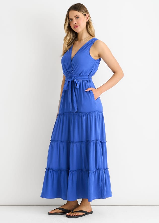 Gini London Gini London Women's Blue Viscose Wrap Tiered Maxi Dress - 2