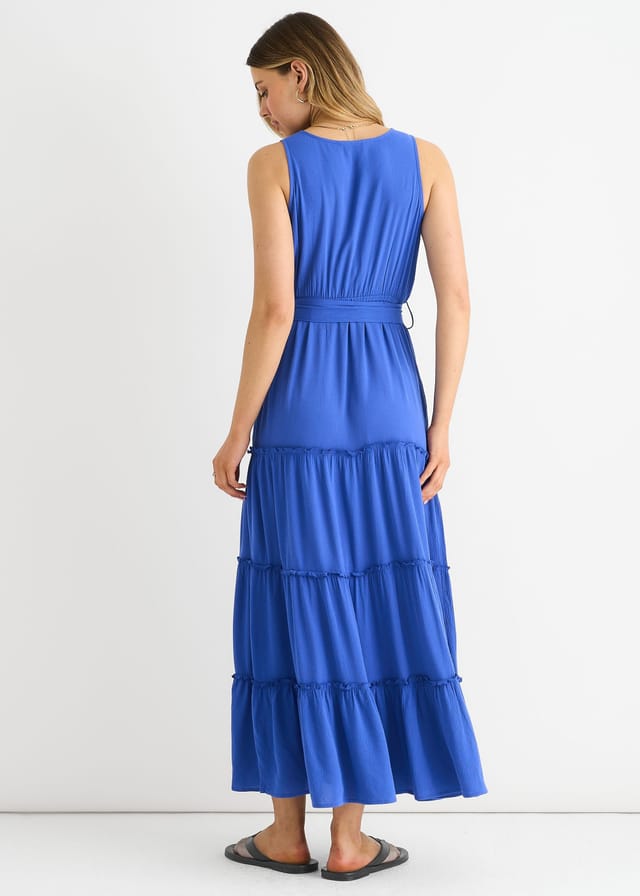 Gini London Gini London Women's Blue Viscose Wrap Tiered Maxi Dress - 3