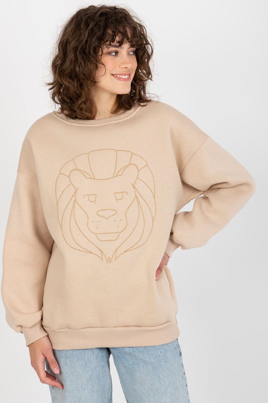 Love Lace Beige Cotton Elastane Embroidered Sweatshirt