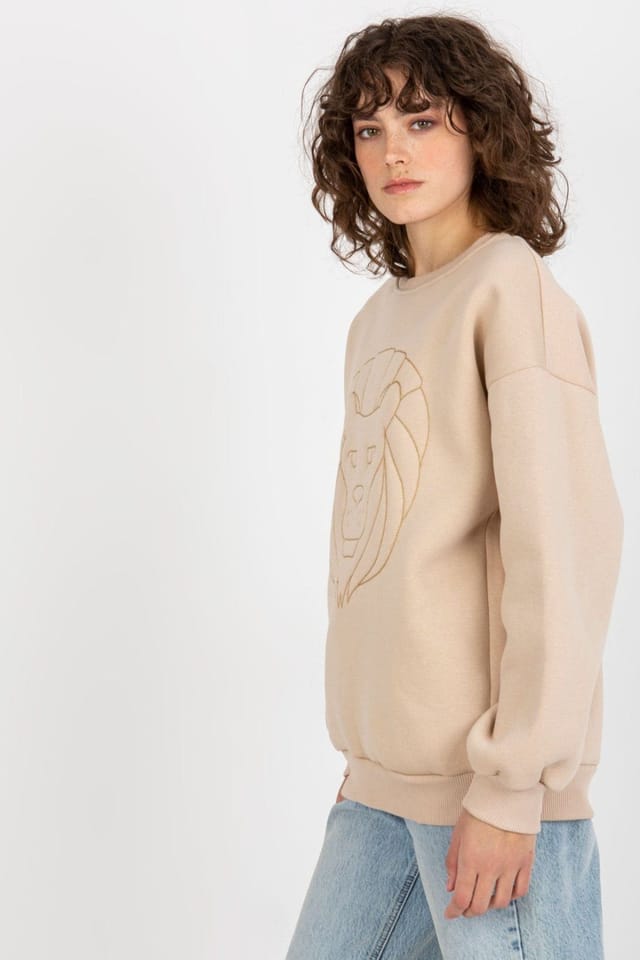 Love Lace Love Lace Women's Cotton Elastane Embroidered Casual Sweatshirt in Beige - 2