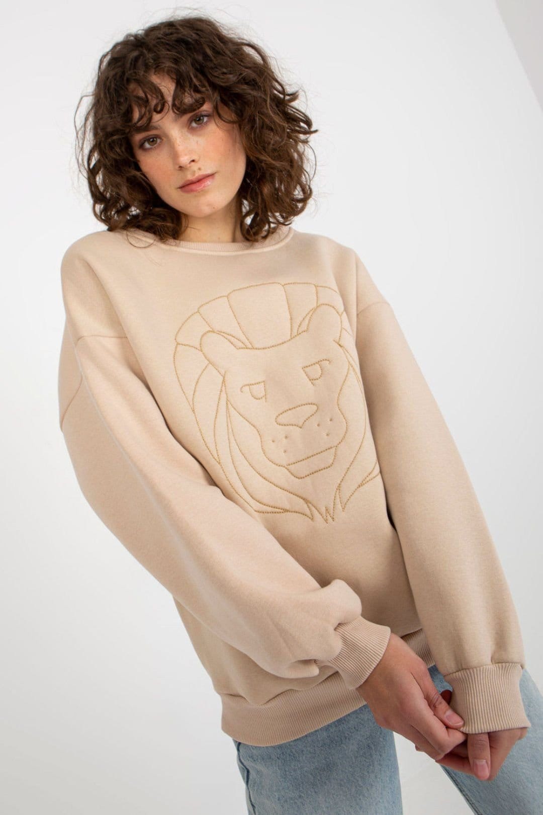 Love Lace Love Lace Women's Cotton Elastane Embroidered Casual Sweatshirt in Beige - 4