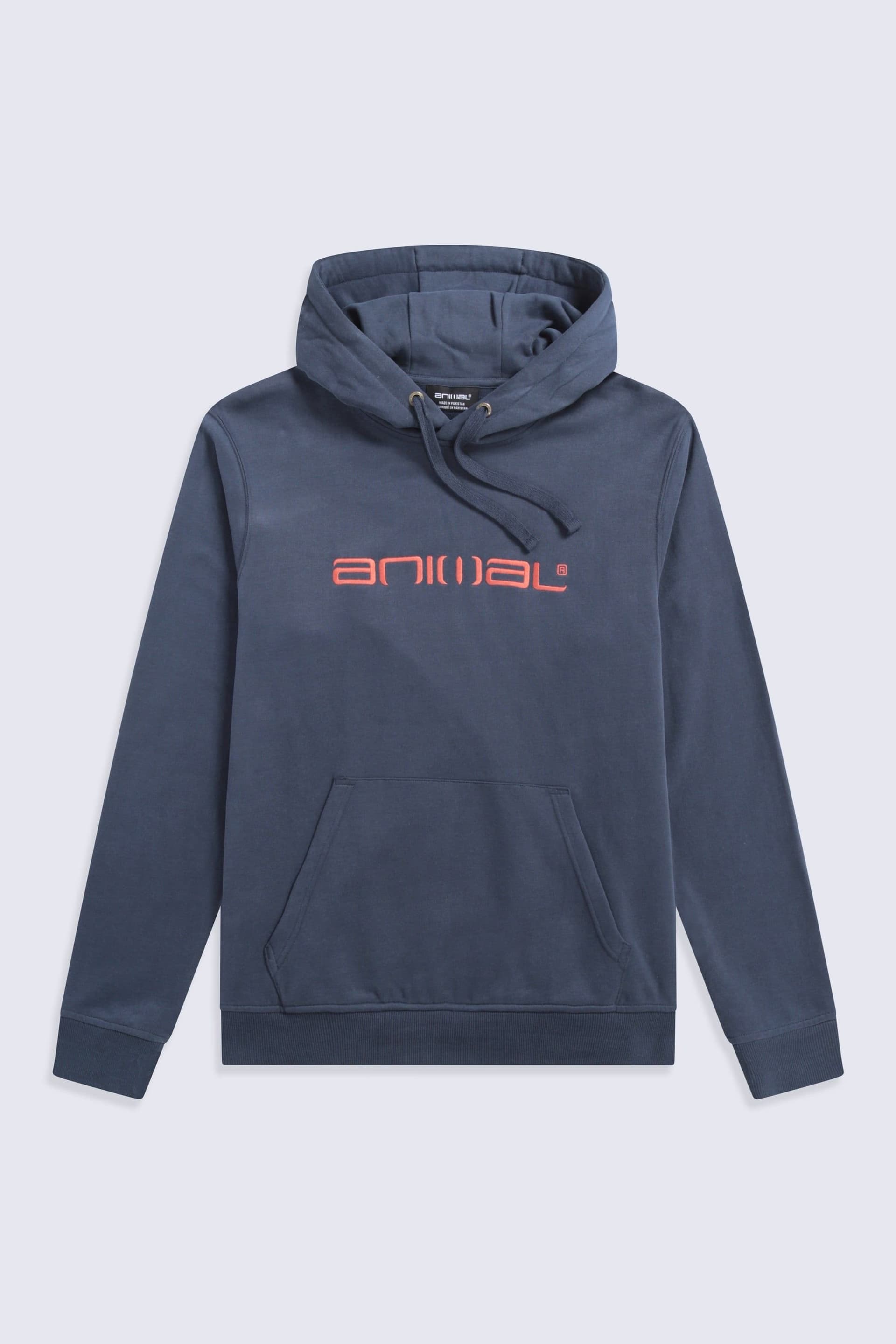 Animal Animal Men's 'Driver' Lightweight Embroidered Logo Cotton Relaxed Hoodie in Dark Blue