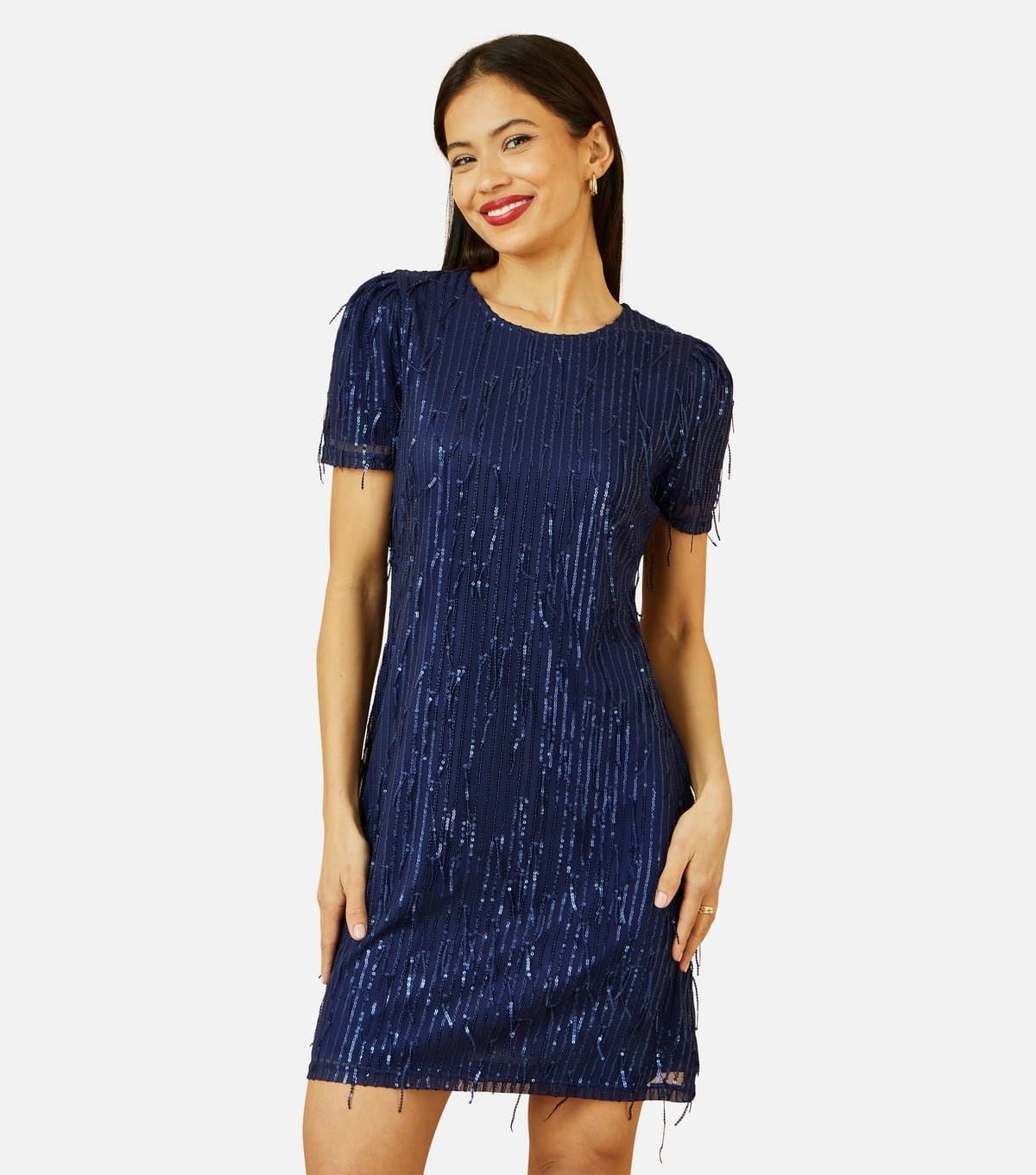 Yumi Women's Navy Sequin Tassel Mini T-Shirt Dress Yumi New Look