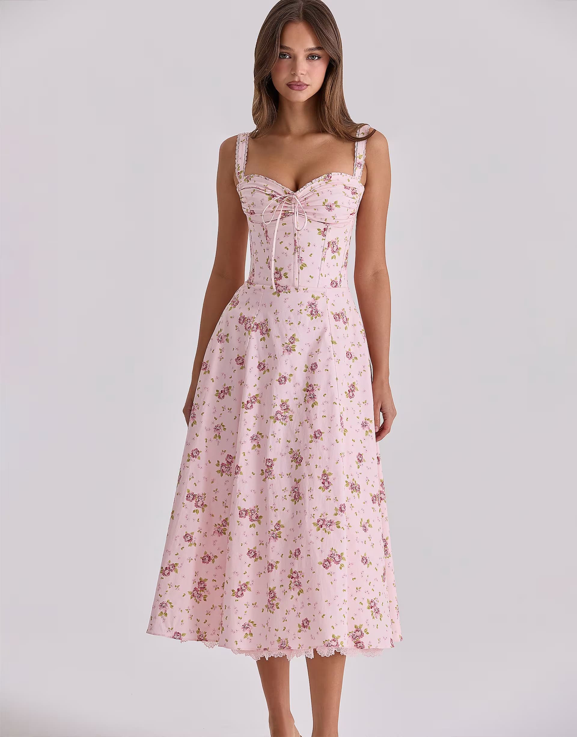 ASOS House of CB Rosalee vintage rose pink floral print midi dress in vintage rose pink floral