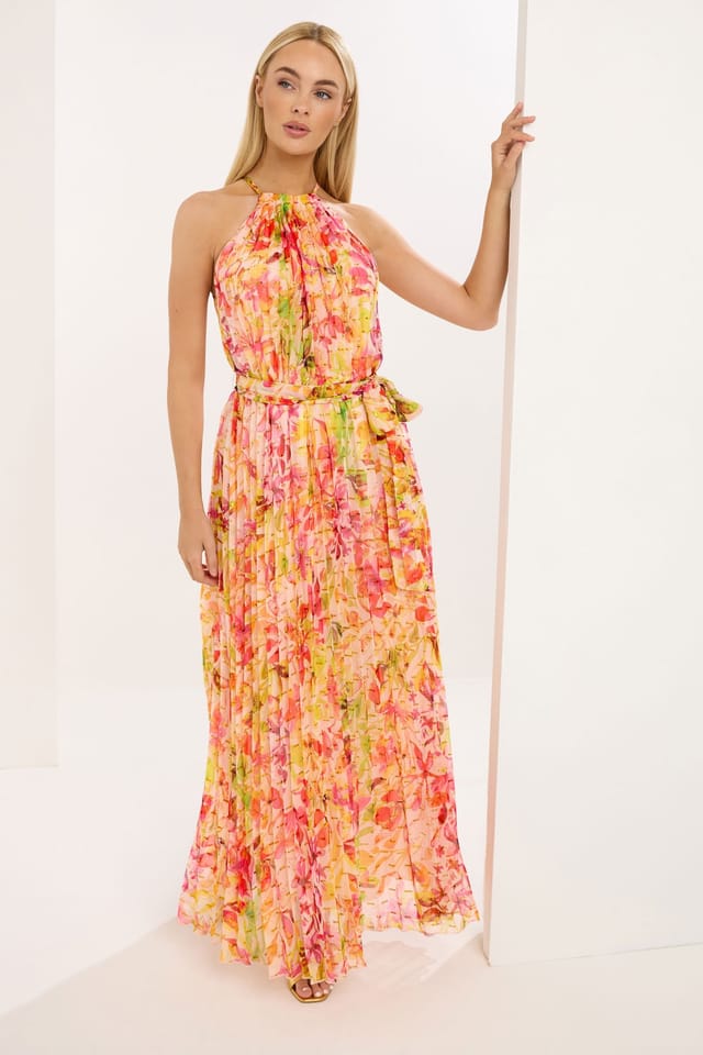 Star by Julien Macdonald Star by Julien Macdonald Women's Floral Metallic Pleated Dress in Yellow - 3