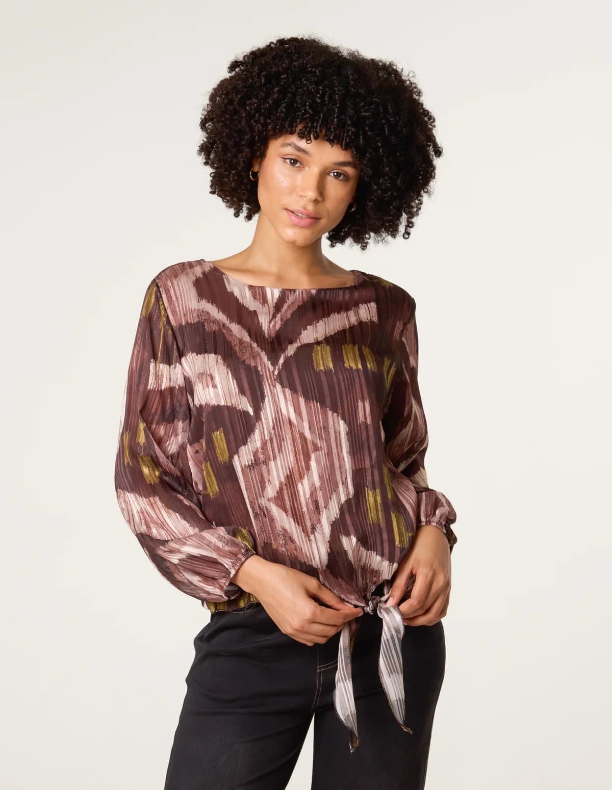 Blue Vanilla Tie Knot Metallic Chiffon Blouse