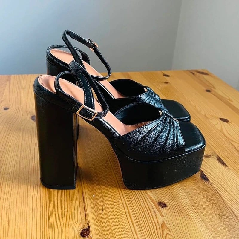 ASOS Asos black faux leather platform sandals Size 6 - 1