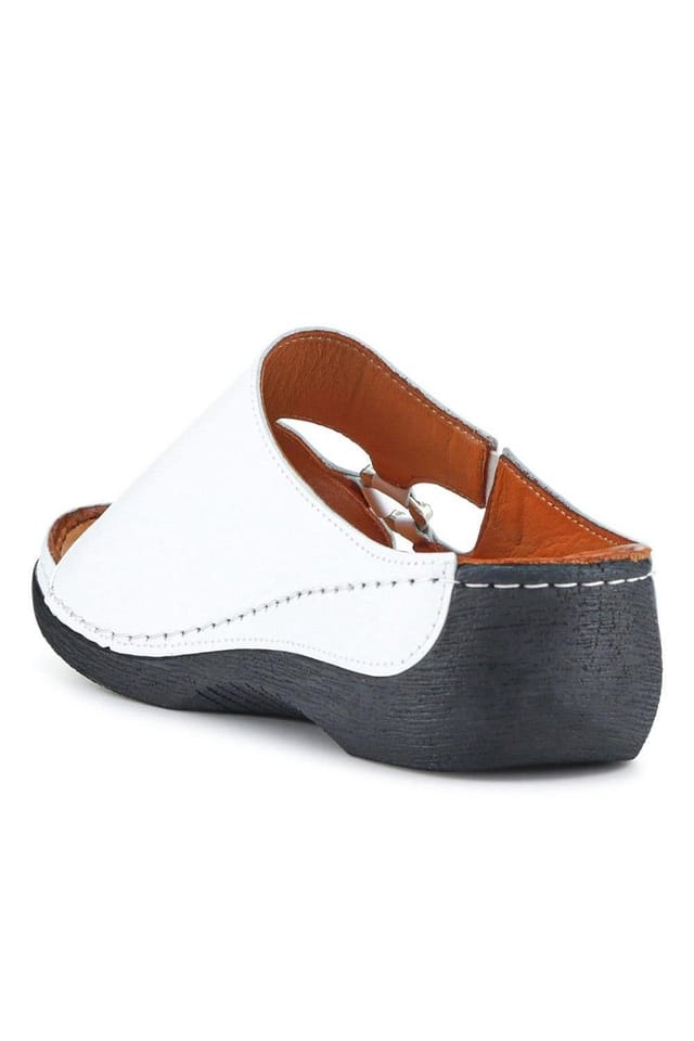 Pavers Pavers Women's Leather Wedge-Heeled Mules in White - 3