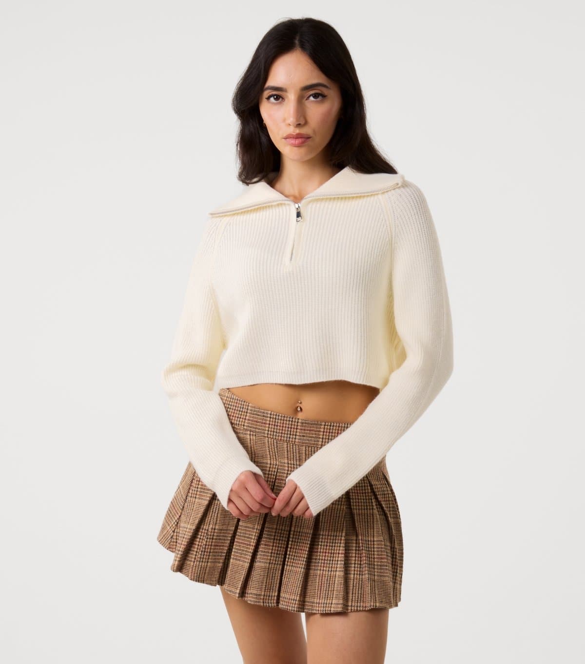 Pink Vanilla Pink Vanilla Off White Half Zip Knit Jumper