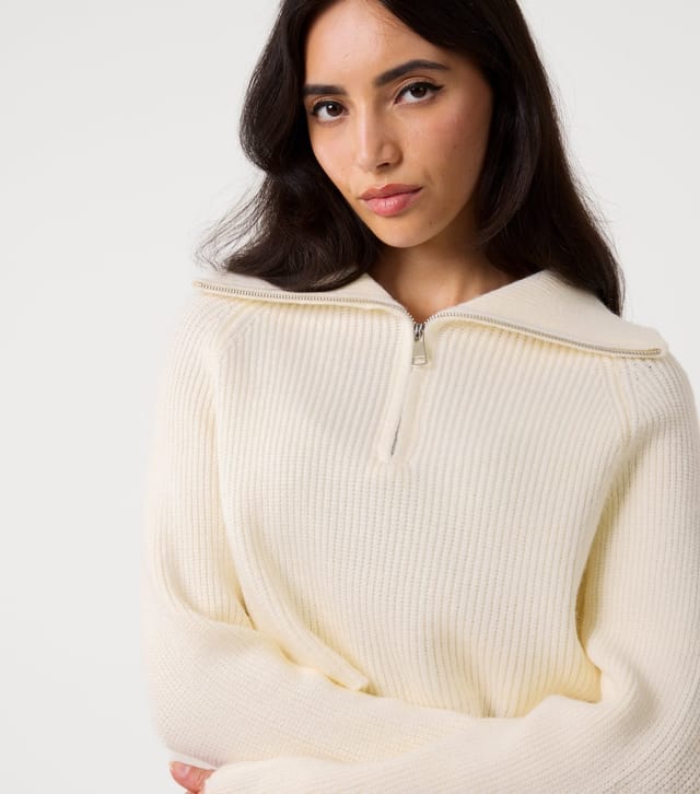 Pink Vanilla Women's Off White Half Zip Knit Jumper Pink Vanilla New Look - 3