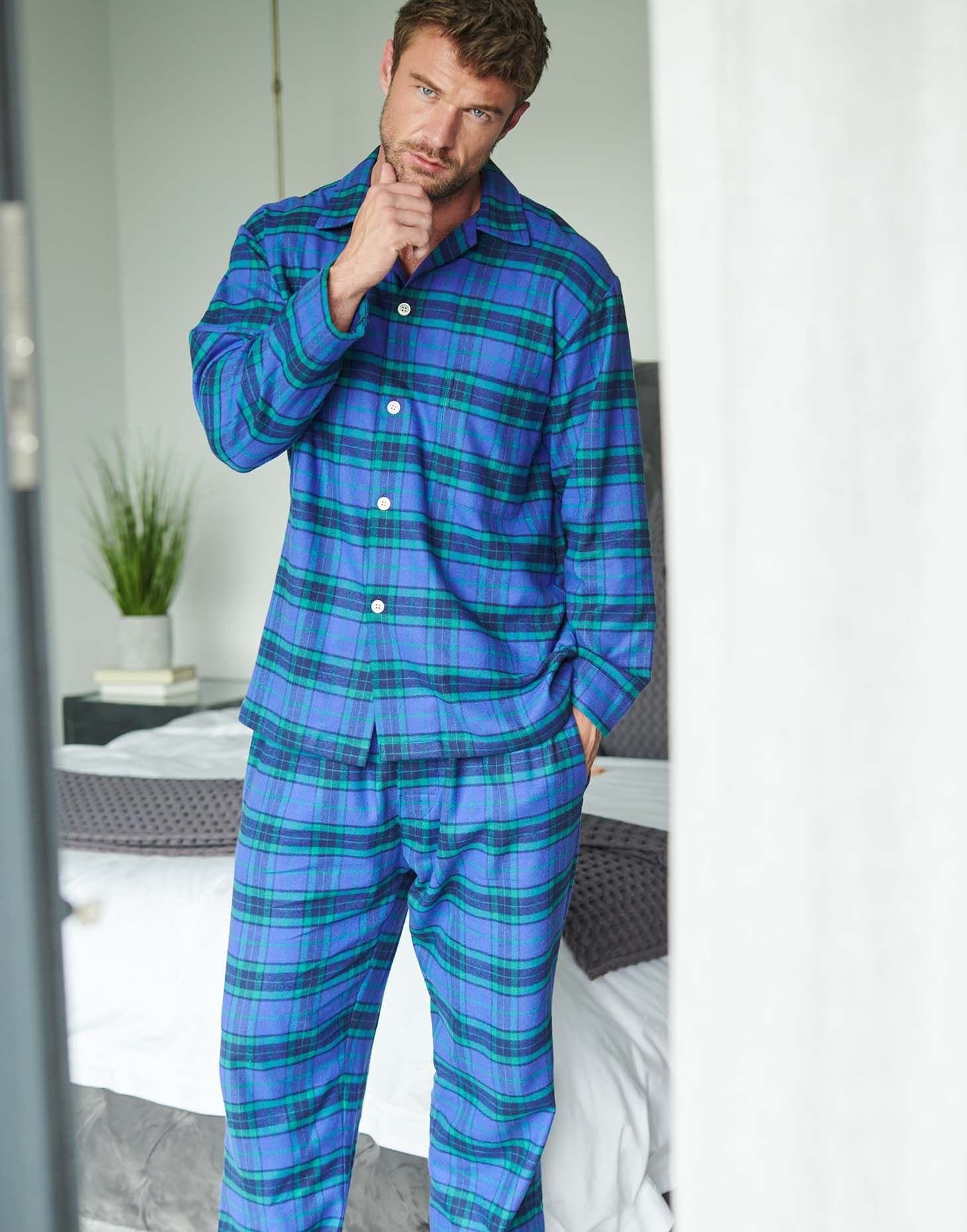British Boxers British Boxers Men's "Midnight" Tartan Brushed Cotton Pyjama Set in Bottle Green