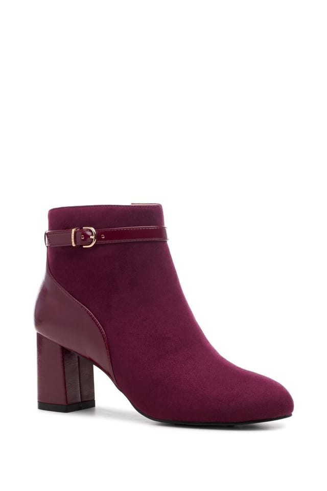 Paradox London Paradox London Women's 'Amara' Micro Suede Mid Block Heel Ankle Boot in Burgundy - 2