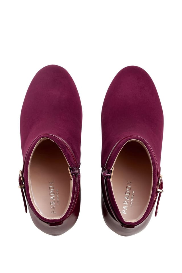 Paradox London Paradox London Women's 'Amara' Micro Suede Mid Block Heel Ankle Boot in Burgundy - 3