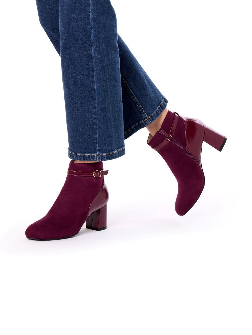Paradox London Paradox London Women's 'Amara' Micro Suede Mid Block Heel Ankle Boot in Burgundy - 4