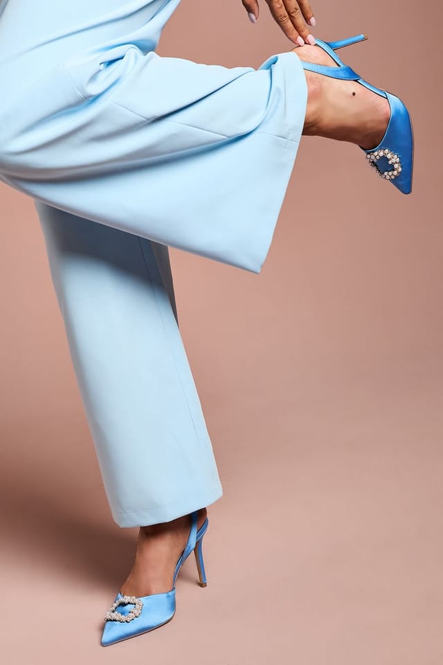 Coast Coast Women's Selene Satin Pearl Trim Slingback High Heel Court Shoes in Blue - 2