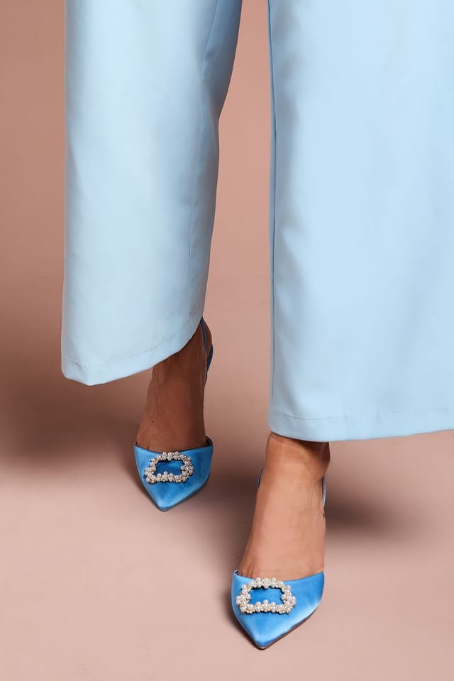 Coast Coast Women's Selene Satin Pearl Trim Slingback High Heel Court Shoes in Blue - 3