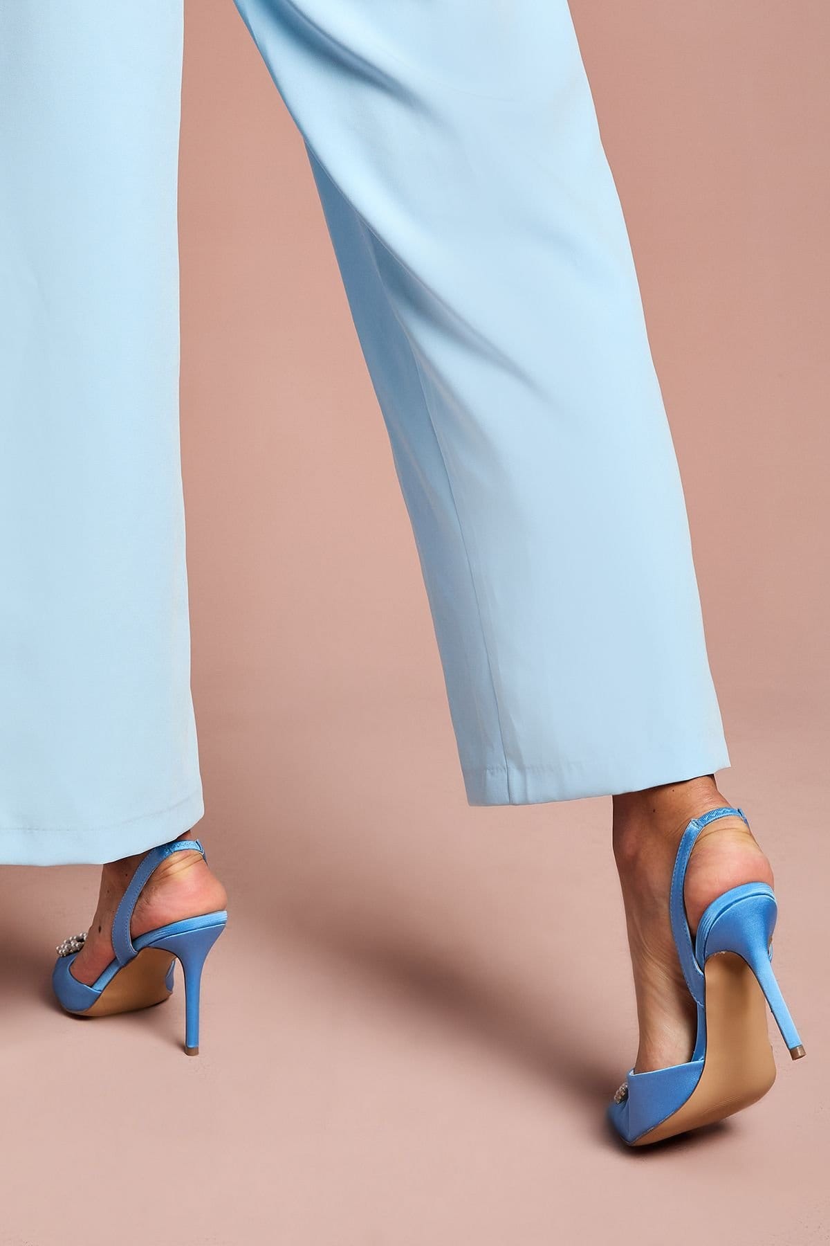 Coast Coast Women's Selene Satin Pearl Trim Slingback High Heel Court Shoes in Blue - 4