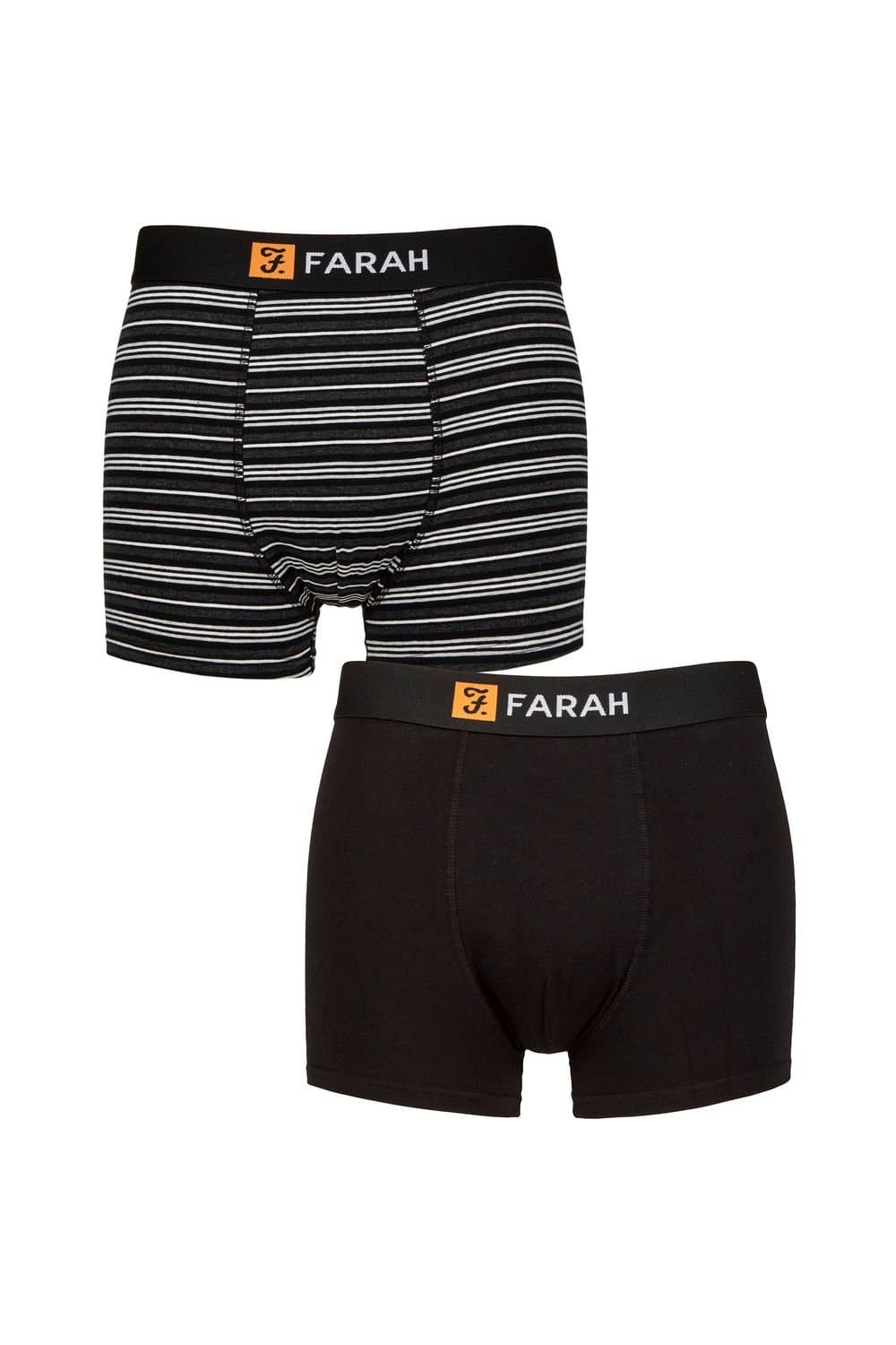 Farah FARAH Men's Mens 2 Pack Plain & Striped Cotton Classic Fitted Trunks in Black