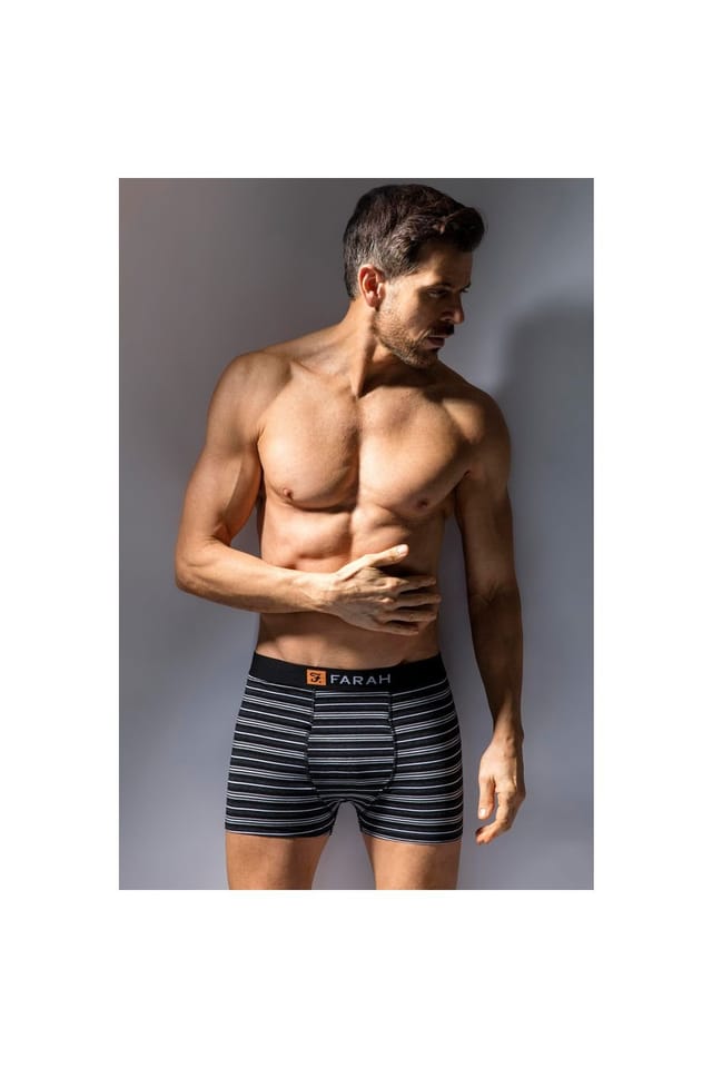 Farah FARAH Men's Mens 2 Pack Plain & Striped Cotton Classic Fitted Trunks in Black - 3